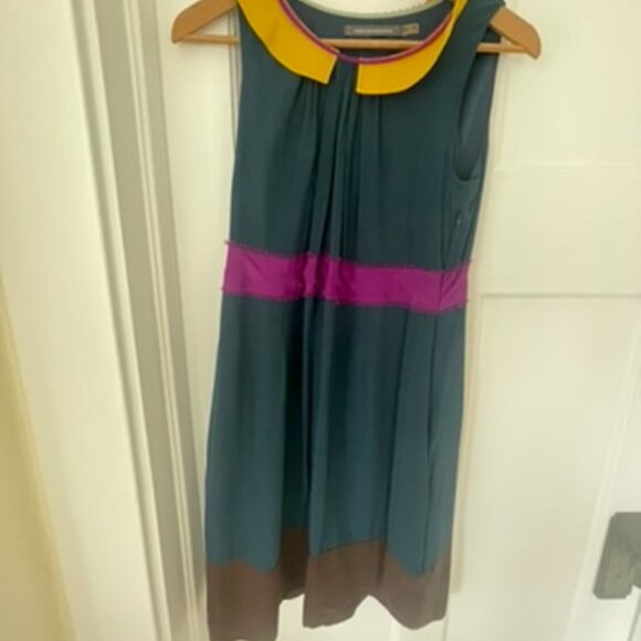Boden Limited Edition Color Block Silk Peter Pan collar twee Dress Size 8 - Picture 2 of 8